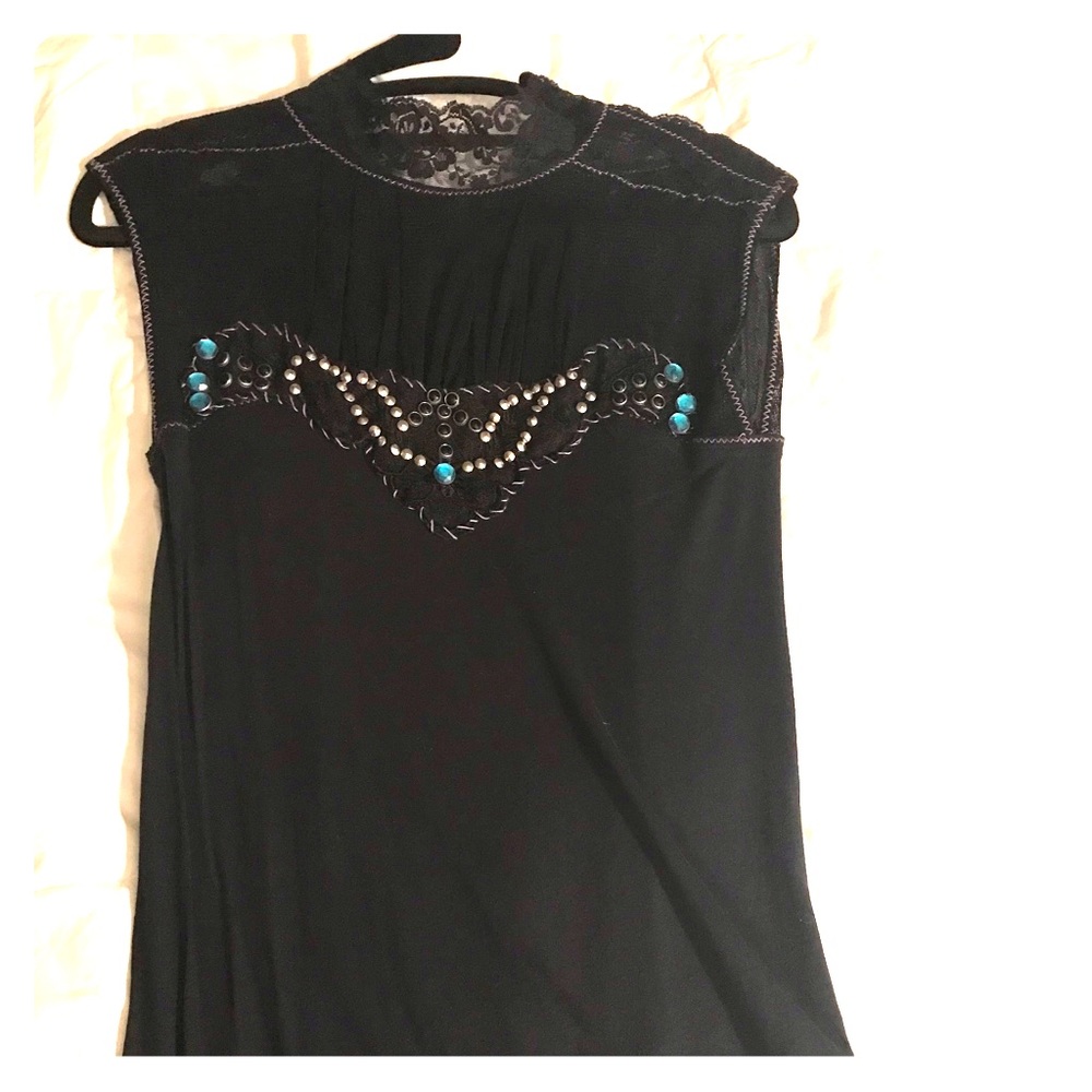 Free People Lace and Gem Stone Blouse